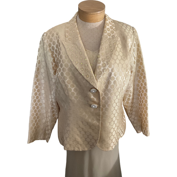 Nebiani Women's 18W Gold 2-Piece Dress Suit Formal Polka Dot STAIN ON FRONT - Picture 7 of 16